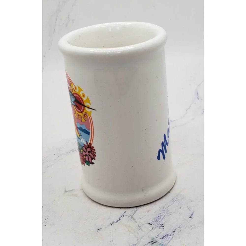 Mazatlan Mexico Souvenir Miniature white Vintage Ceramic Mug Toothpick Holder